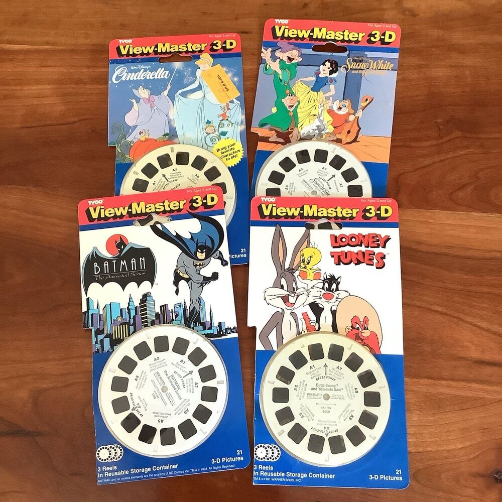 1993 View-Master 3D Reels Lot of 4 Packs Snow White Cinderella Batman Looney Too